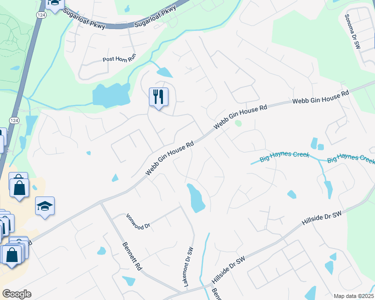 map of restaurants, bars, coffee shops, grocery stores, and more near 901 Chadwick Park Drive in Lawrenceville