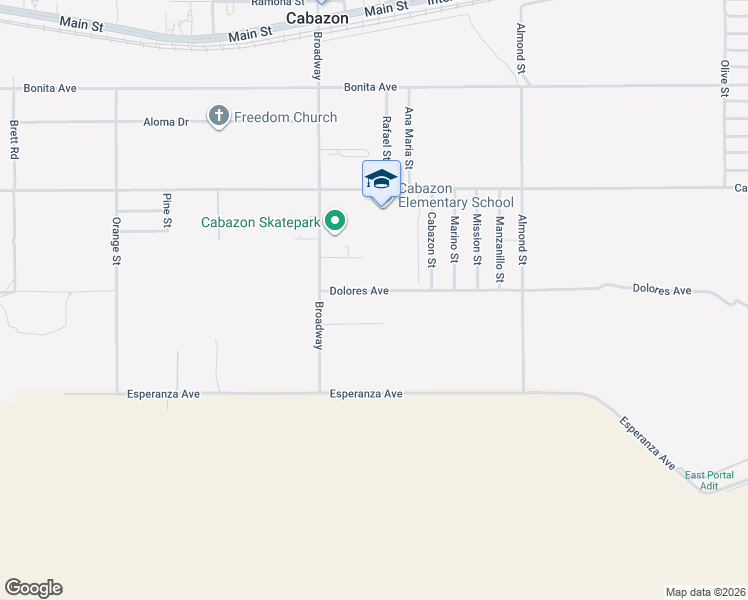 map of restaurants, bars, coffee shops, grocery stores, and more near 50440 Pamela Way in Cabazon