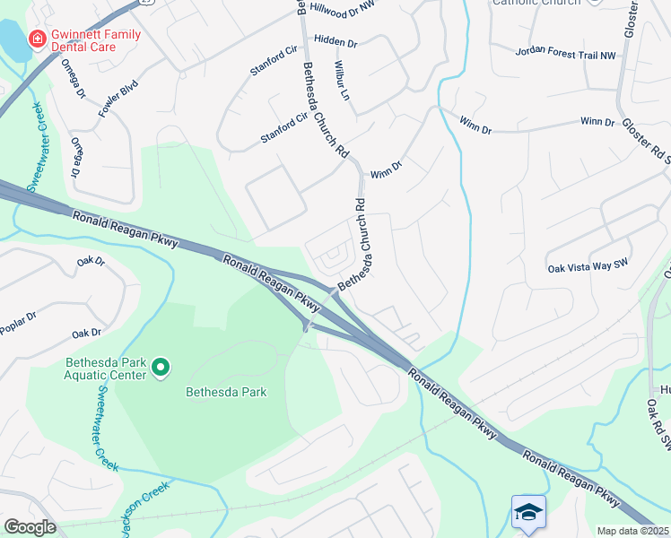 map of restaurants, bars, coffee shops, grocery stores, and more near 151 Bethesda Church Road in Lawrenceville