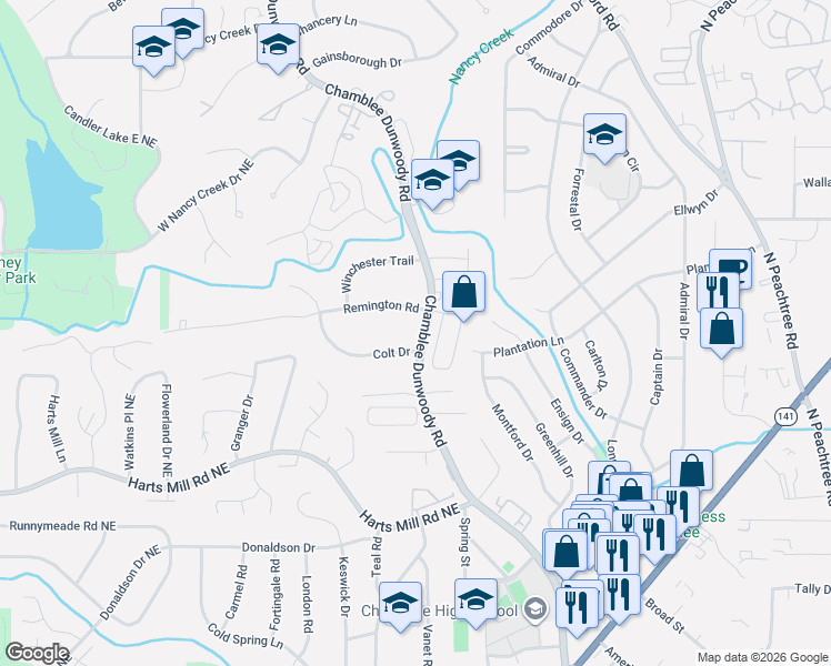 map of restaurants, bars, coffee shops, grocery stores, and more near 3940 Chamblee Dunwoody Road in Chamblee