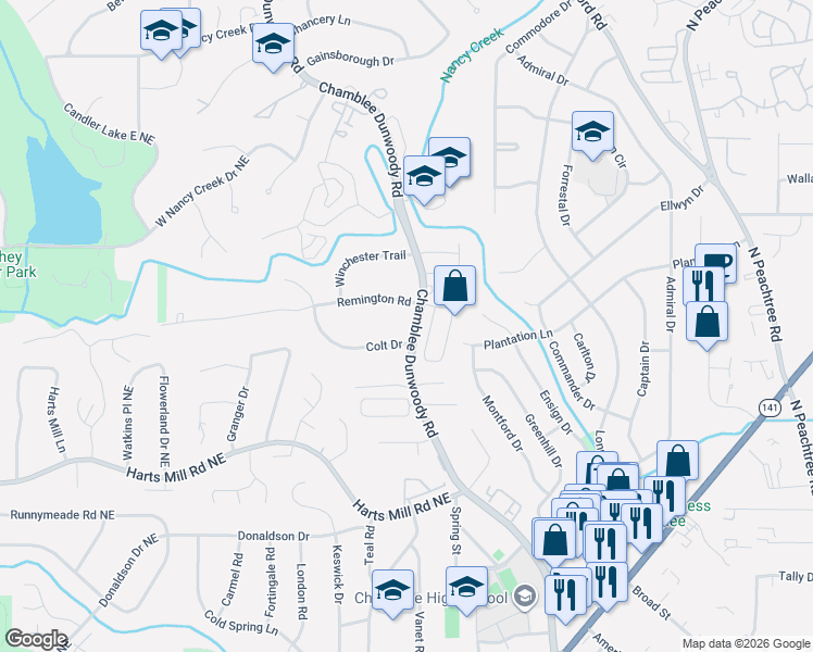 map of restaurants, bars, coffee shops, grocery stores, and more near 3940 Chamblee Dunwoody Road in Chamblee