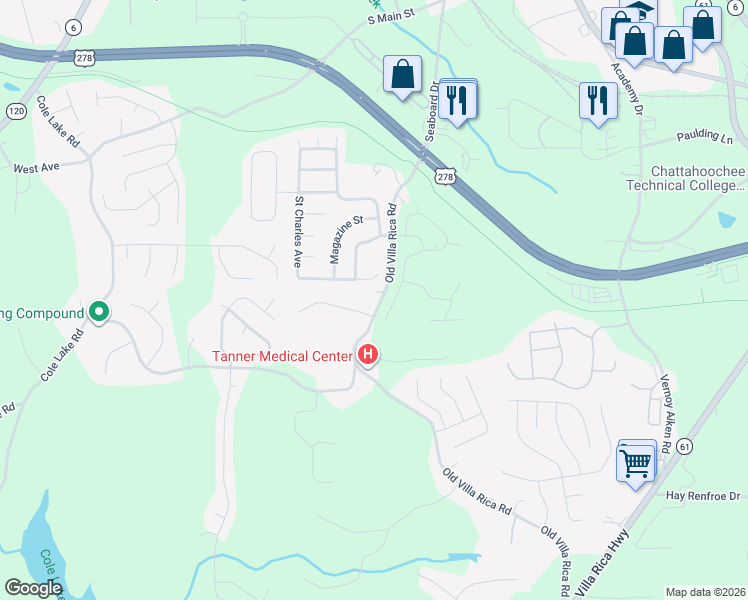 map of restaurants, bars, coffee shops, grocery stores, and more near 380 Old Villa Rica Road in Dallas