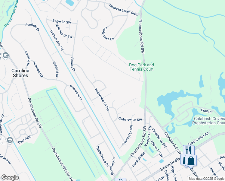 map of restaurants, bars, coffee shops, grocery stores, and more near 1062 Cedar Court Southwest in Calabash