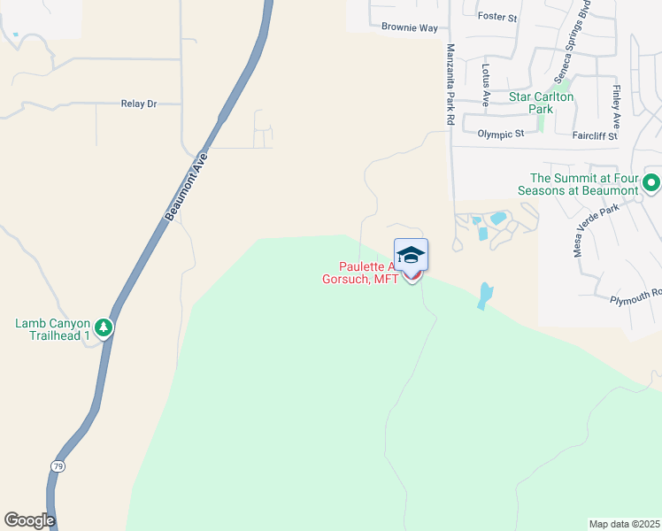 map of restaurants, bars, coffee shops, grocery stores, and more near 14700 Manzanita Park Road in Beaumont