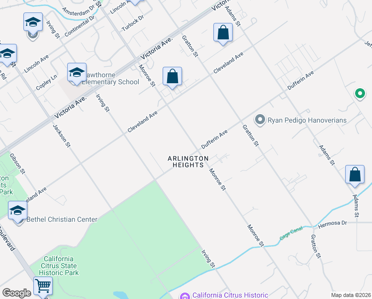 map of restaurants, bars, coffee shops, grocery stores, and more near 8685 Dufferin Avenue in Riverside
