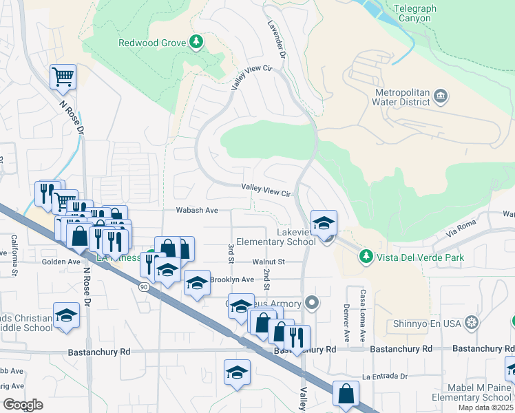 map of restaurants, bars, coffee shops, grocery stores, and more near 3780 Bidwell Drive in Yorba Linda