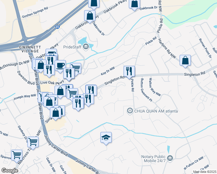 map of restaurants, bars, coffee shops, grocery stores, and more near in Gwinnett County