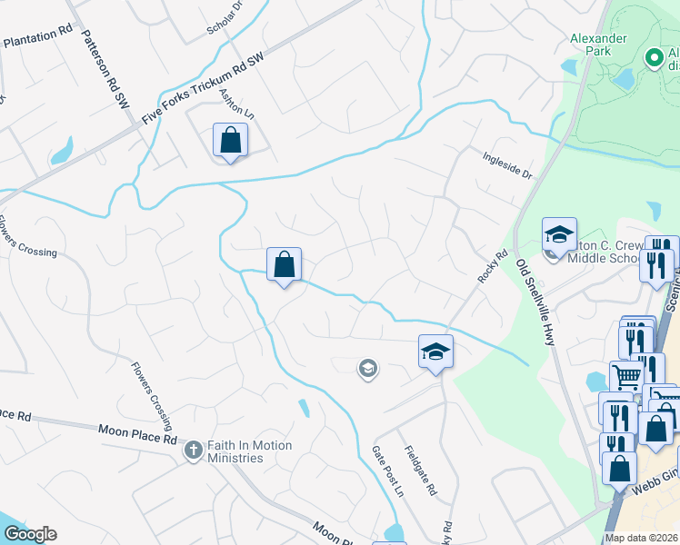 map of restaurants, bars, coffee shops, grocery stores, and more near 969 Mill Bend Drive Southwest in Lawrenceville