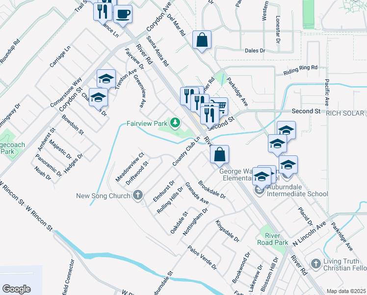 map of restaurants, bars, coffee shops, grocery stores, and more near 1142 Country Club Lane in Corona
