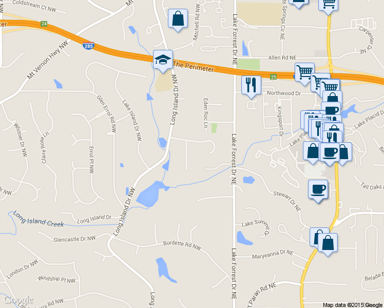 map of restaurants, bars, coffee shops, grocery stores, and more near 5525 Cross Gate Court Northwest in Atlanta