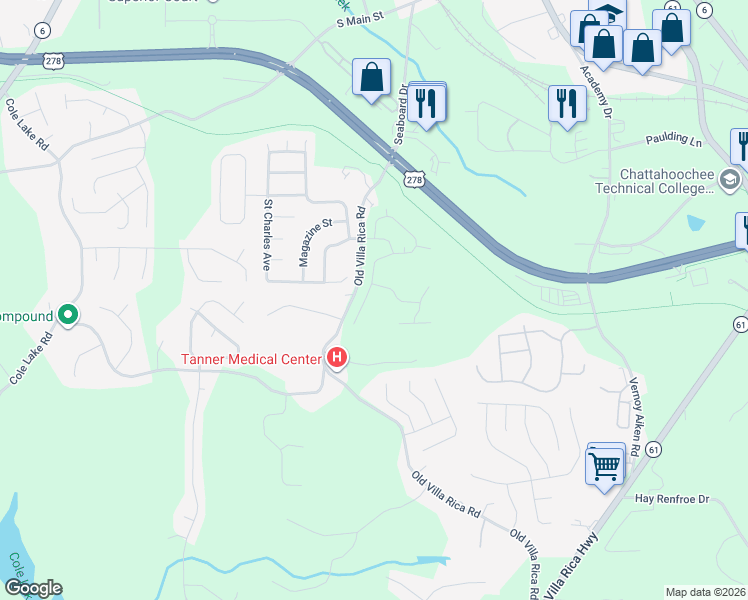 map of restaurants, bars, coffee shops, grocery stores, and more near 380 Old Villa Rica Road in Dallas