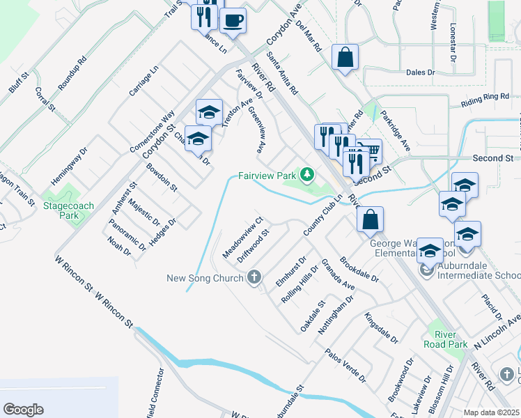 map of restaurants, bars, coffee shops, grocery stores, and more near 1711 Melrose Drive in Corona