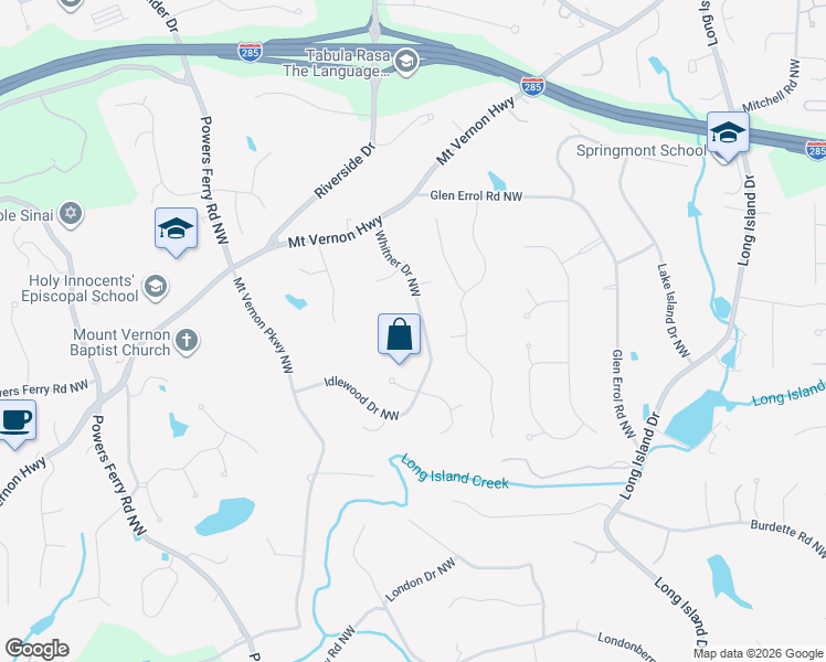 map of restaurants, bars, coffee shops, grocery stores, and more near 5560 Whitner Drive Northwest in Atlanta