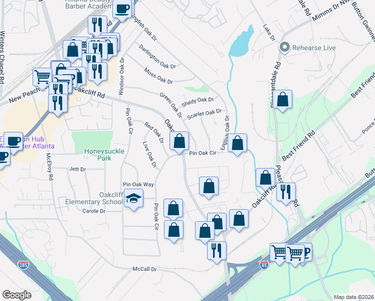 map of restaurants, bars, coffee shops, grocery stores, and more near 3346 Oakcliff Road in Doraville