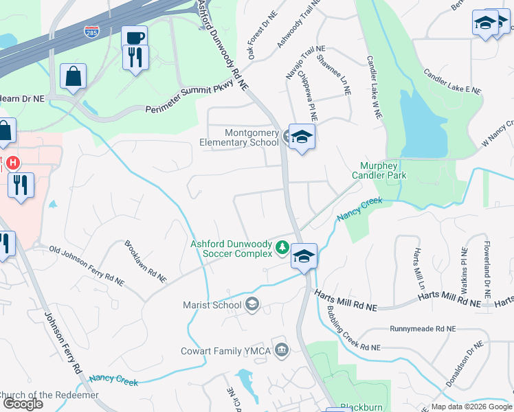 map of restaurants, bars, coffee shops, grocery stores, and more near 3894 Rains Court Northeast in Atlanta