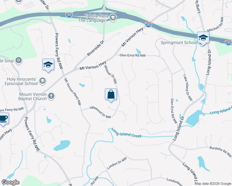 map of restaurants, bars, coffee shops, grocery stores, and more near 5560 Whitner Drive Northwest in Atlanta