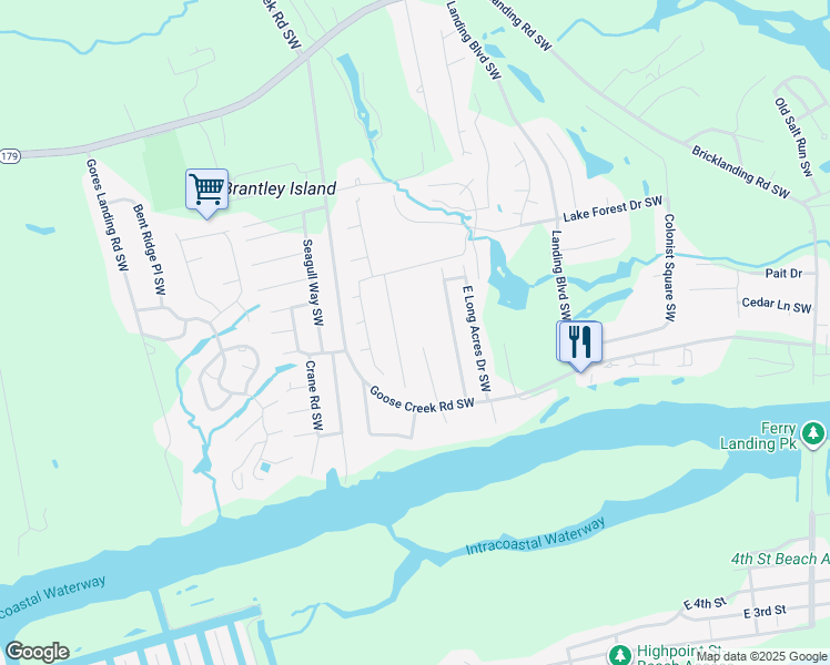 map of restaurants, bars, coffee shops, grocery stores, and more near 1845 Oak Harbour Drive Southwest in Ocean Isle Beach
