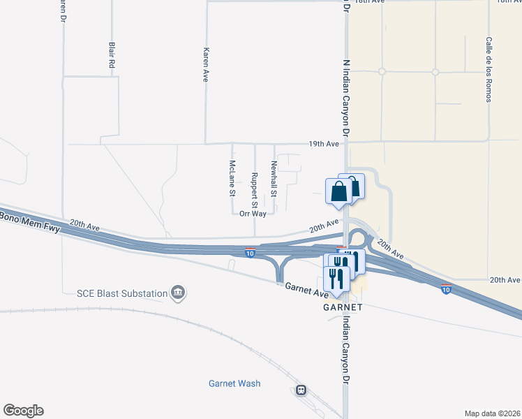map of restaurants, bars, coffee shops, grocery stores, and more near Orr Way in Palm Springs