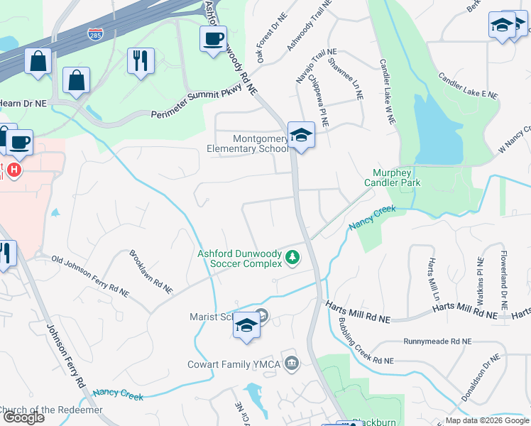 map of restaurants, bars, coffee shops, grocery stores, and more near 3894 Rains Court Northeast in Atlanta
