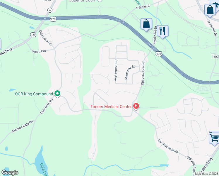 map of restaurants, bars, coffee shops, grocery stores, and more near 107 Larkin Way in Dallas