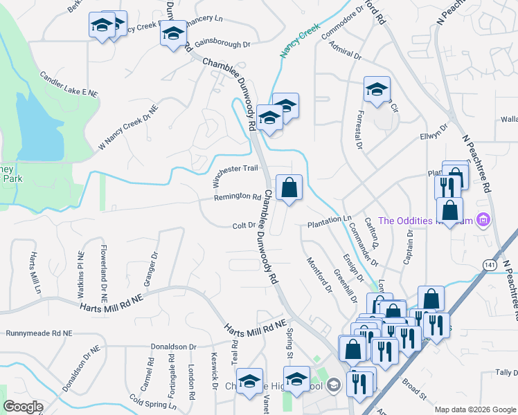 map of restaurants, bars, coffee shops, grocery stores, and more near 3978 Chamblee Dunwoody Road in Atlanta