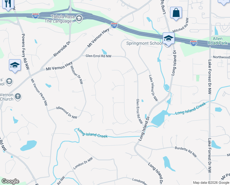 map of restaurants, bars, coffee shops, grocery stores, and more near 320 Park Glen Point Northwest in Atlanta