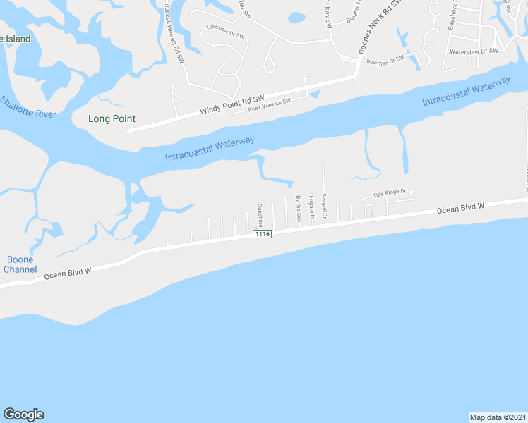 map of restaurants, bars, coffee shops, grocery stores, and more near 116 Sunshine in Holden Beach