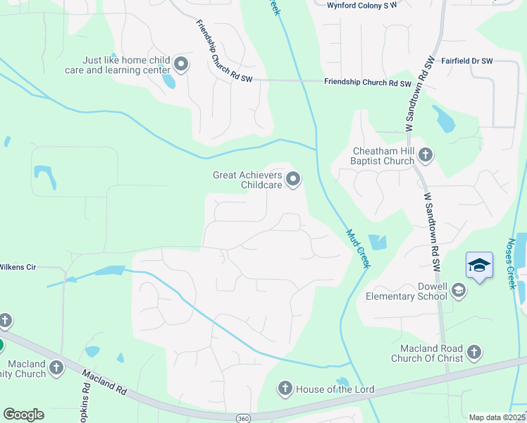 map of restaurants, bars, coffee shops, grocery stores, and more near 1828 Hannah Place in Powder Springs