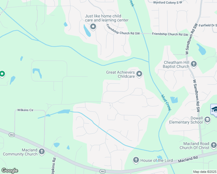 map of restaurants, bars, coffee shops, grocery stores, and more near 3463 Aaron Trail in Powder Springs