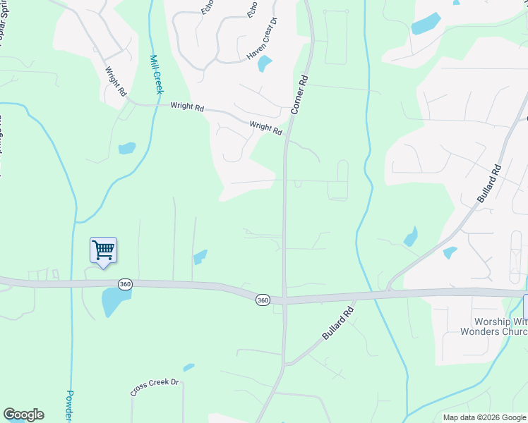 map of restaurants, bars, coffee shops, grocery stores, and more near 1918 Corner Road in Powder Springs