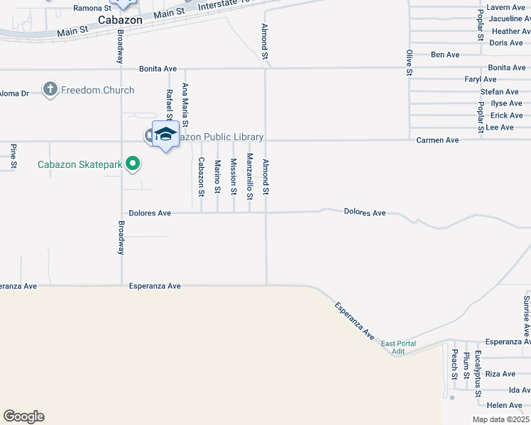 map of restaurants, bars, coffee shops, grocery stores, and more near Almond Street in Cabazon