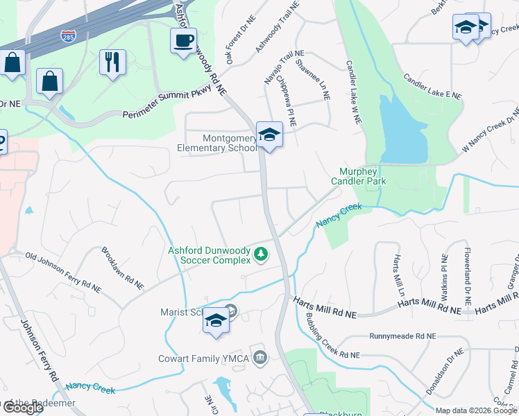 map of restaurants, bars, coffee shops, grocery stores, and more near 3934 Ashford Dunwoody Road Northeast in Atlanta