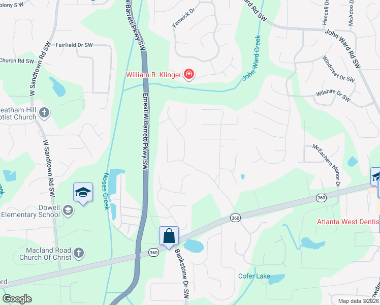 map of restaurants, bars, coffee shops, grocery stores, and more near 1787 Clayhill Pointe Southwest in Marietta