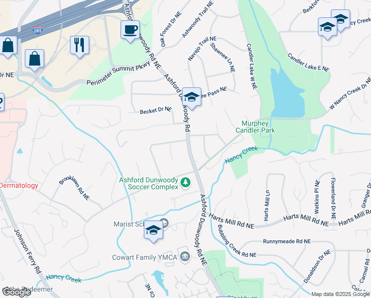 map of restaurants, bars, coffee shops, grocery stores, and more near 3924 Ashford Dunwoody Road Northeast in Atlanta