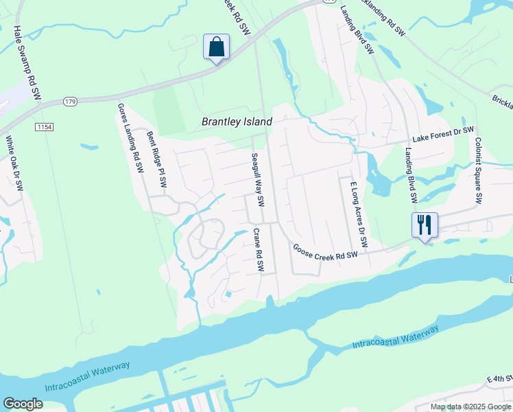 map of restaurants, bars, coffee shops, grocery stores, and more near 1656 Seagull Way Southwest in Ocean Isle Beach