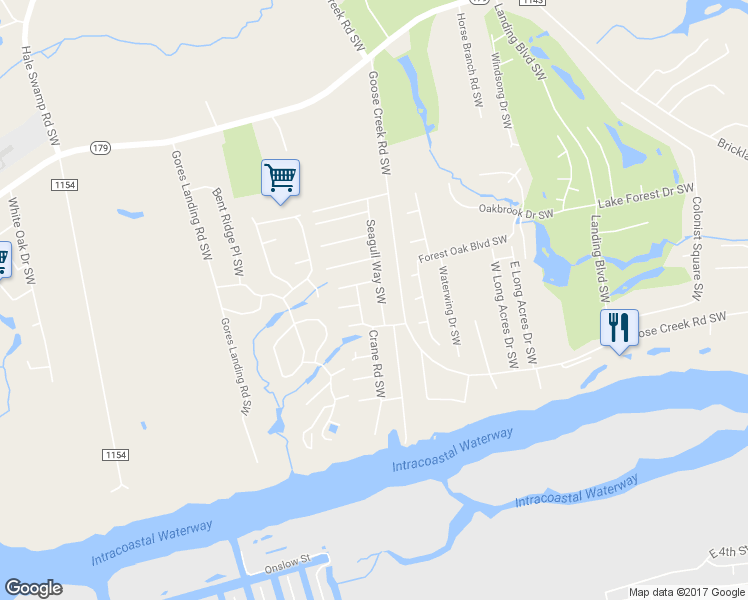 map of restaurants, bars, coffee shops, grocery stores, and more near 1656 Seagull Way Southwest in Ocean Isle Beach