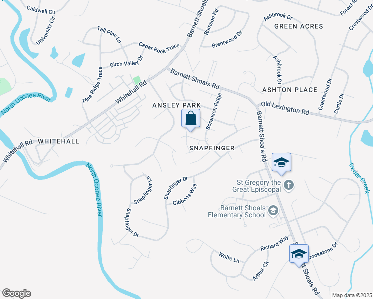 map of restaurants, bars, coffee shops, grocery stores, and more near 111 Sapphire Court in Athens
