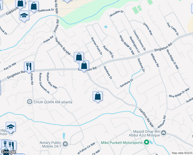 map of restaurants, bars, coffee shops, grocery stores, and more near 5575 Rock Place Court in Norcross