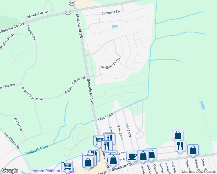 map of restaurants, bars, coffee shops, grocery stores, and more near 1317 Ark Royal Court Southwest in Ocean Isle Beach
