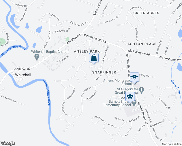 map of restaurants, bars, coffee shops, grocery stores, and more near 111 Sapphire Court in Athens