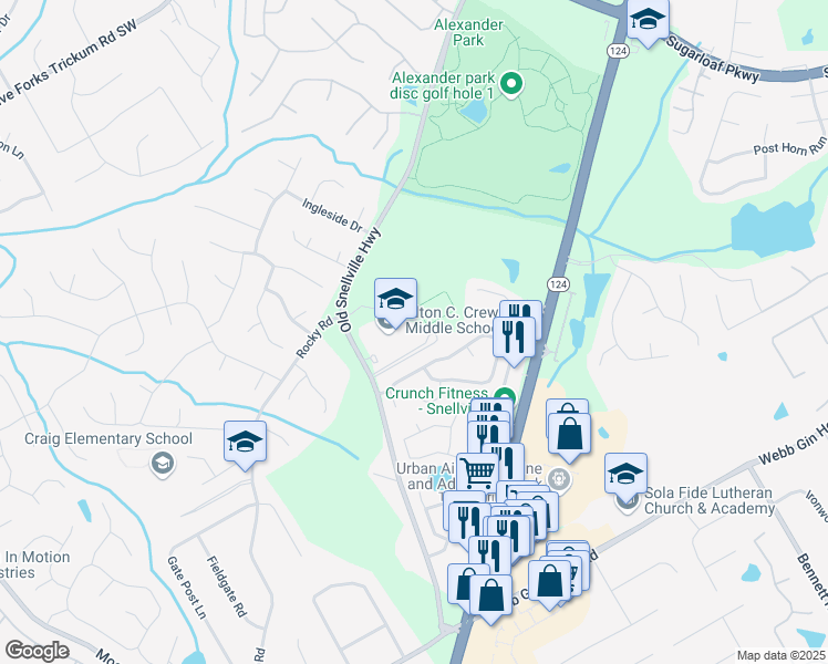 map of restaurants, bars, coffee shops, grocery stores, and more near 1000 Old Snellville Highway in Lawrenceville