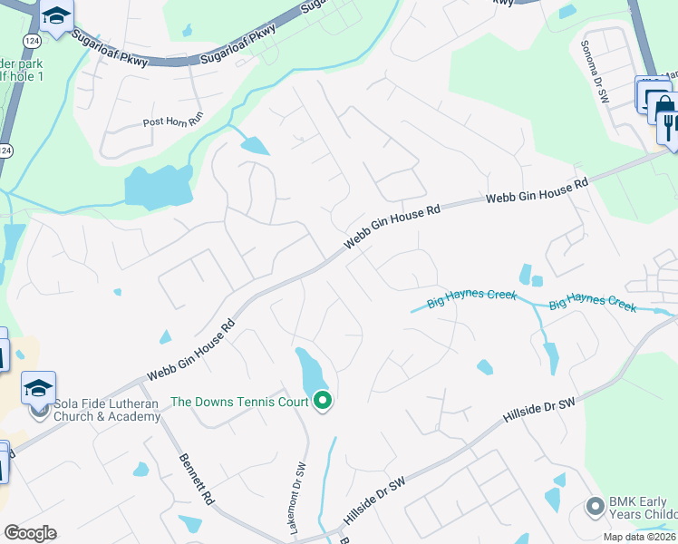map of restaurants, bars, coffee shops, grocery stores, and more near 885 Common Oak Place in Lawrenceville