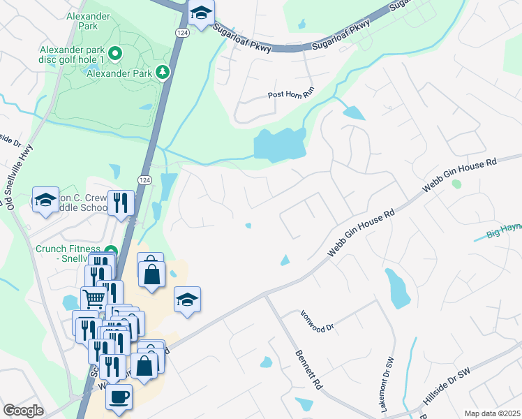 map of restaurants, bars, coffee shops, grocery stores, and more near 1172 Hidden Spirit Trail in Lawrenceville