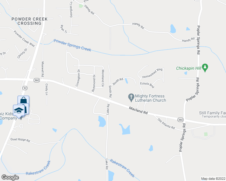 map of restaurants, bars, coffee shops, grocery stores, and more near 84 Smith Road in Hiram
