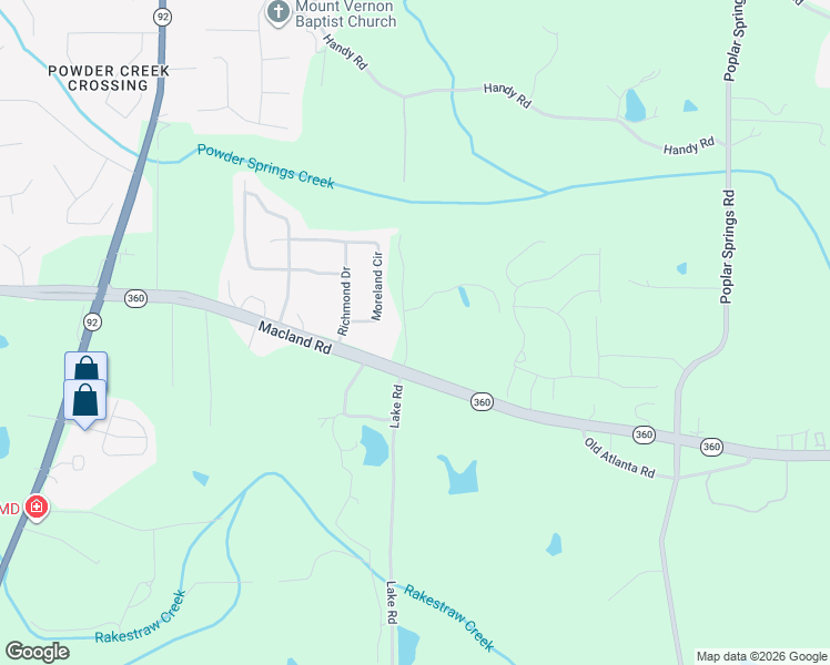 map of restaurants, bars, coffee shops, grocery stores, and more near 84 Smith Road in Hiram