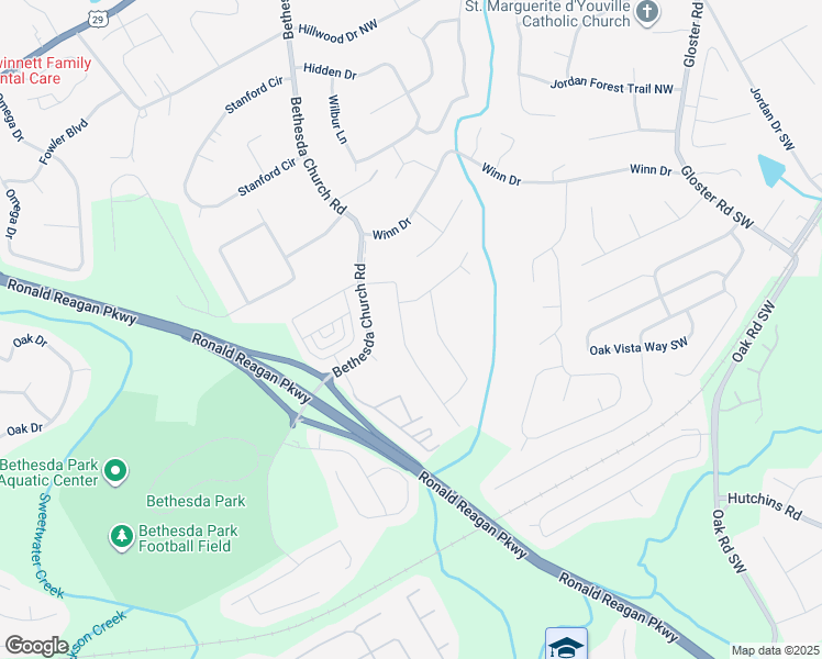 map of restaurants, bars, coffee shops, grocery stores, and more near 54 Hidden Valley Drive Southwest in Lawrenceville