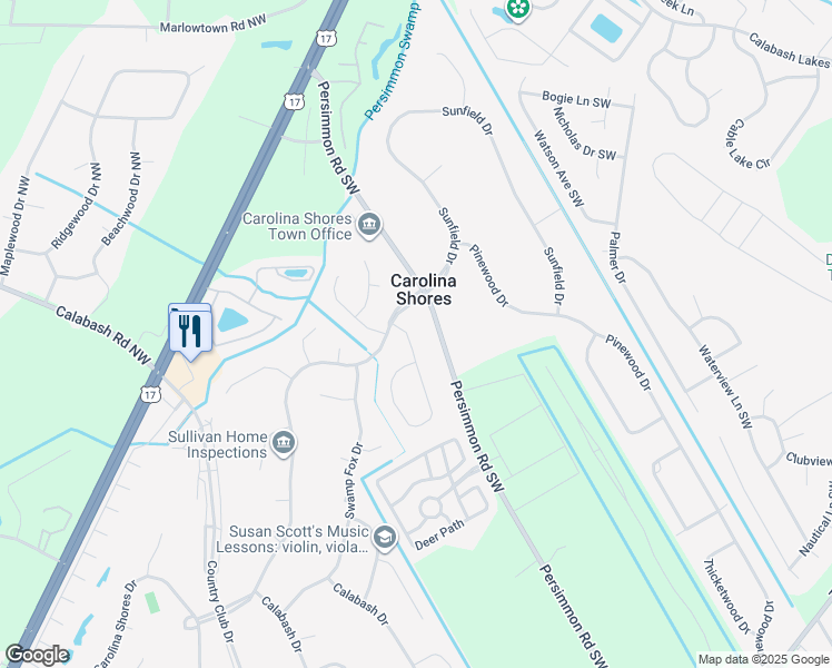 map of restaurants, bars, coffee shops, grocery stores, and more near 5 Bayberry Circle in Carolina Shores