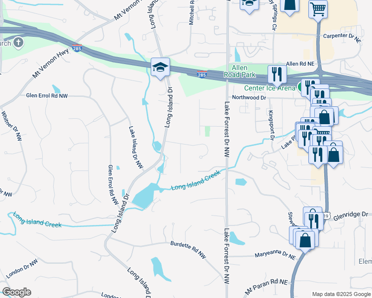 map of restaurants, bars, coffee shops, grocery stores, and more near 5515 Cross Gate Court Northwest in Atlanta