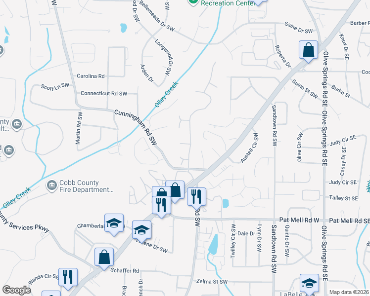map of restaurants, bars, coffee shops, grocery stores, and more near 2080 Ridgestone Landing Southwest in Marietta