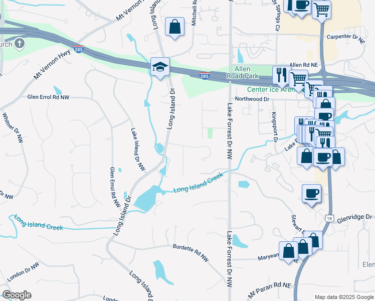 map of restaurants, bars, coffee shops, grocery stores, and more near 5515 Cross Gate Court Northwest in Atlanta
